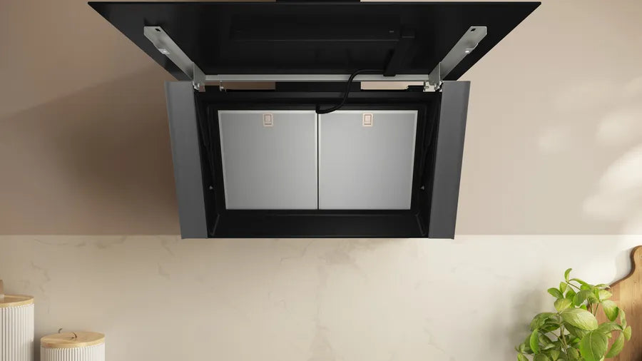 N 90 Wall-mounted cooker hood - 90cm - Clear Glass Black Printed - Morgans Kitchens & Bedrooms